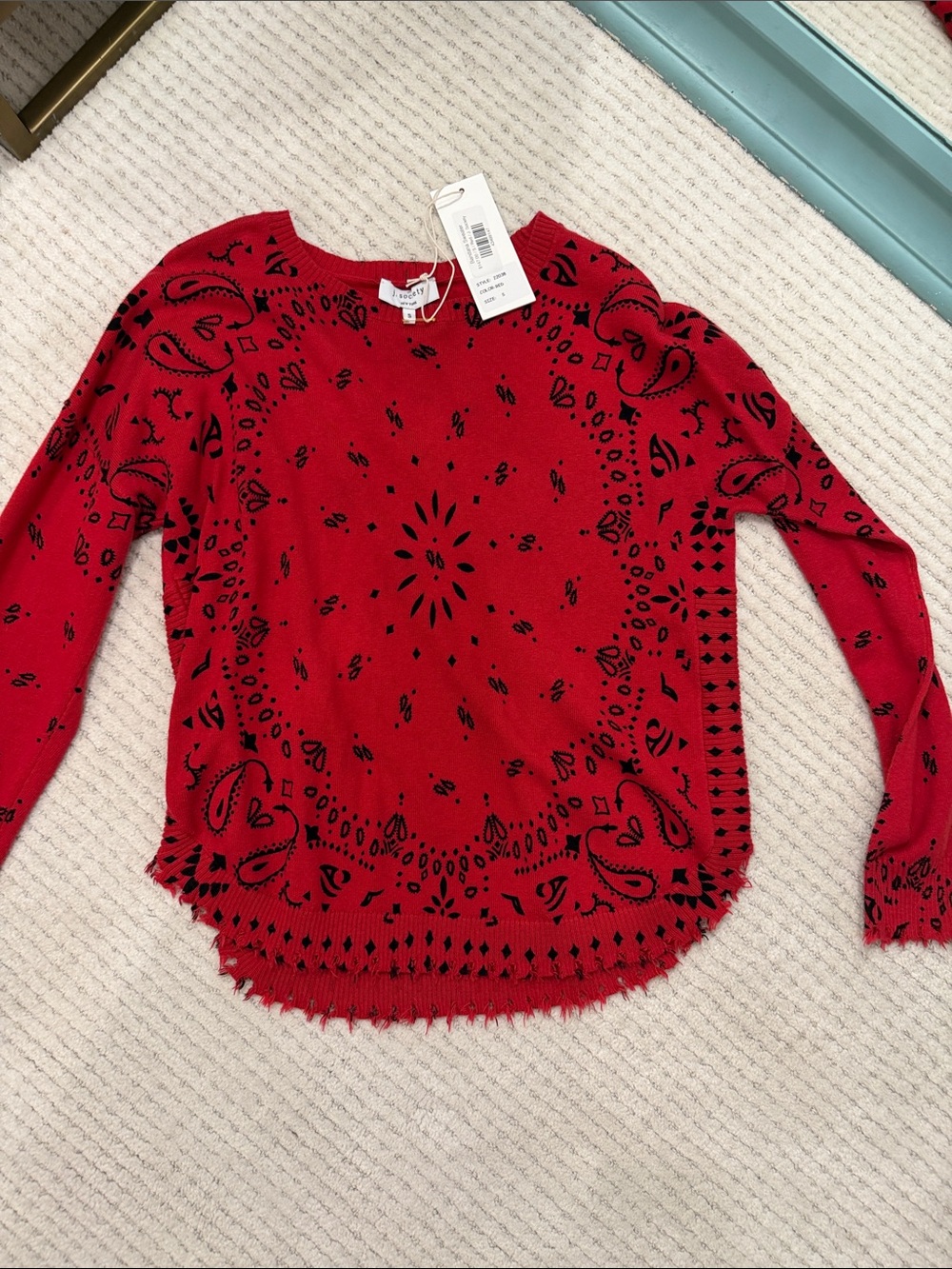 Bandana-Print Red Long-Sleeve Knit Top by Society